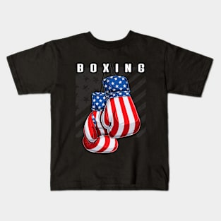 Boxing USA American Flag Boxing Gloves Kids T-Shirt